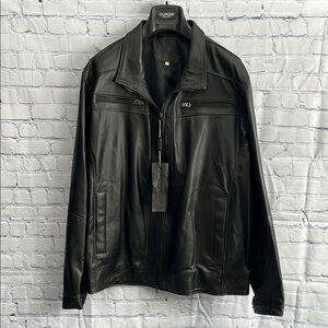 CURGÈ Men's Black Leather Zip Up Jacket Made in Italy size M NWT‎ #5
